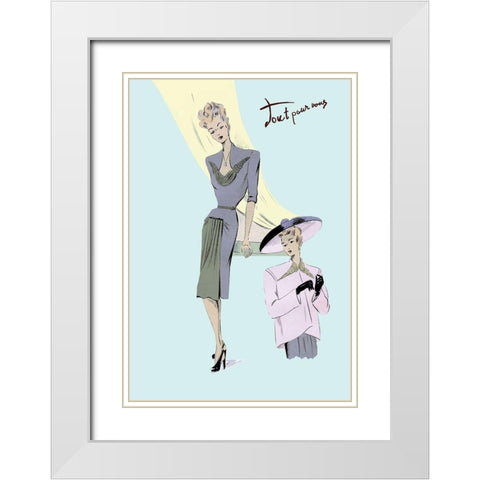 Sophisticated Dress, Hat, and Jacket, 1947 White Modern Wood Framed Art Print with Double Matting by Unknown