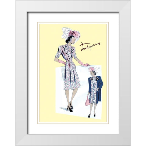 Paisley Dress with Hat, Gloves and Jacket, 1947 White Modern Wood Framed Art Print with Double Matting by Unknown