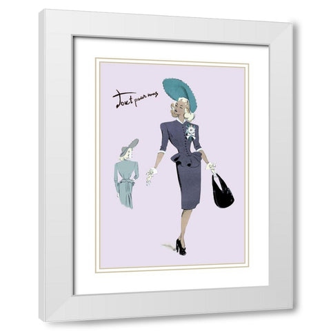 Classy Suit Dress with Hat and Bag, 1947 White Modern Wood Framed Art Print with Double Matting by Unknown