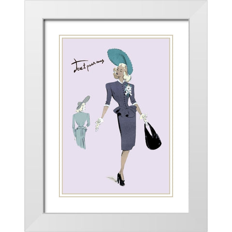 Classy Suit Dress with Hat and Bag, 1947 White Modern Wood Framed Art Print with Double Matting by Unknown