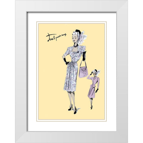 Fashionable Dress with Bag and Hat, 1947 White Modern Wood Framed Art Print with Double Matting by Unknown