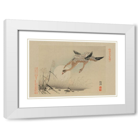 Flying Cranes White Modern Wood Framed Art Print with Double Matting by Unknown