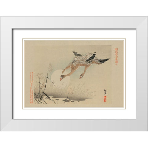 Flying Cranes White Modern Wood Framed Art Print with Double Matting by Unknown