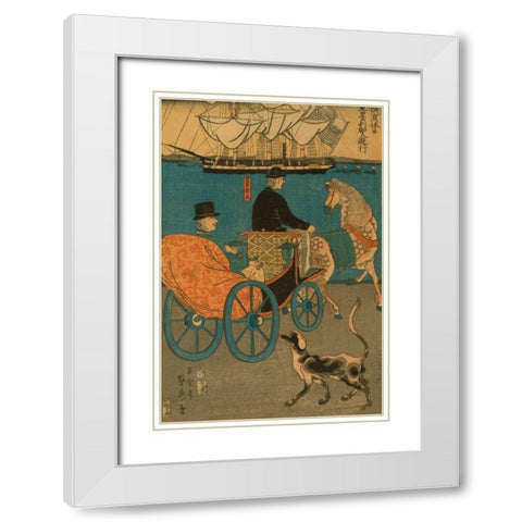 Americans enjoying Sunday in Yokohama (Yokohama kyujitsu Amerikajin yuko), 1861 White Modern Wood Framed Art Print with Double Matting by Utagawa, Sadahide