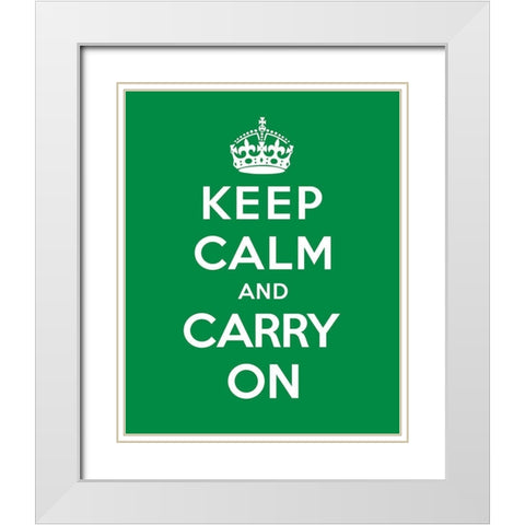 Keep Calm and Carry On - Green White Modern Wood Framed Art Print with Double Matting by The British Ministry of Information