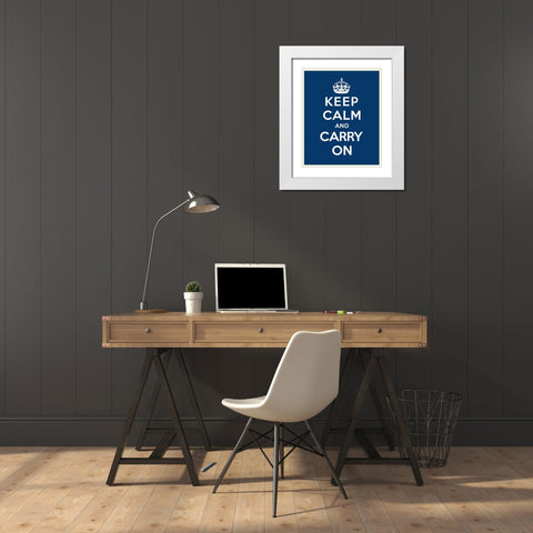 Keep Calm and Carry On - Blue White Modern Wood Framed Art Print with Double Matting by The British Ministry of Information