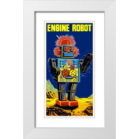 Engine Robot White Modern Wood Framed Art Print with Double Matting by Retrobot
