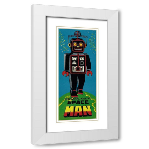 Mechanical Walking Spaceman White Modern Wood Framed Art Print with Double Matting by Retrobot