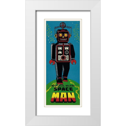 Mechanical Walking Spaceman White Modern Wood Framed Art Print with Double Matting by Retrobot