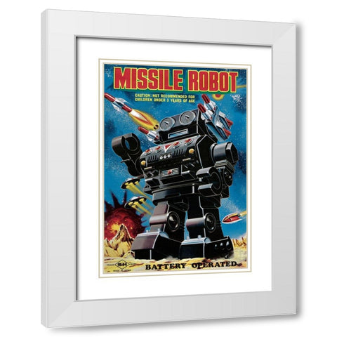 Missile Robot White Modern Wood Framed Art Print with Double Matting by Retrobot