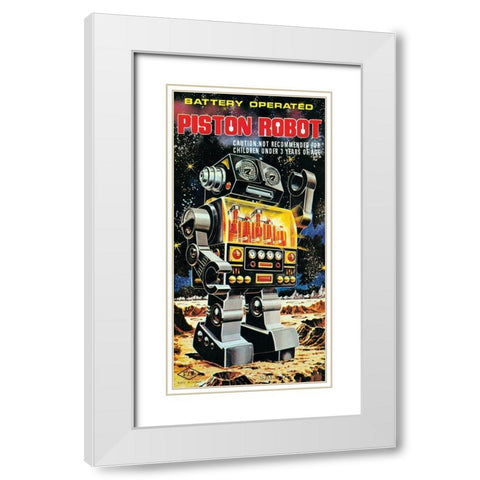 Battery Operated Piston Robot White Modern Wood Framed Art Print with Double Matting by Retrobot