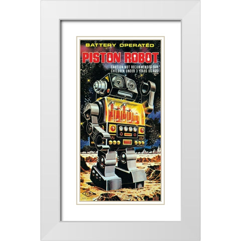 Battery Operated Piston Robot White Modern Wood Framed Art Print with Double Matting by Retrobot