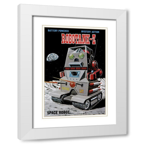 Robotank-Z Space Robot White Modern Wood Framed Art Print with Double Matting by Retrobot