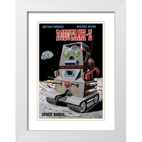 Robotank-Z Space Robot White Modern Wood Framed Art Print with Double Matting by Retrobot