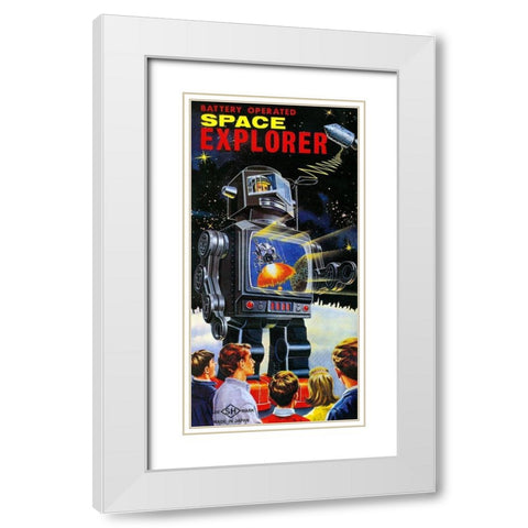 Battery Operated Space Explorer White Modern Wood Framed Art Print with Double Matting by Retrobot