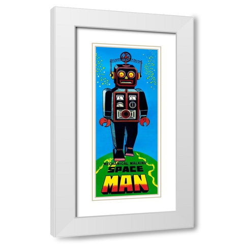 Mechanical Walking Space Man White Modern Wood Framed Art Print with Double Matting by Retrobot