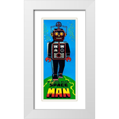 Mechanical Walking Space Man White Modern Wood Framed Art Print with Double Matting by Retrobot