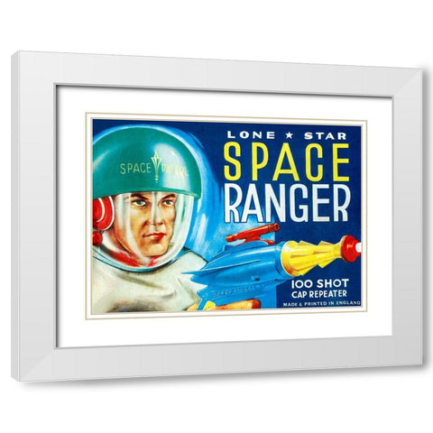 Lone Star Space Ranger 100 Shot Cap Repeater White Modern Wood Framed Art Print with Double Matting by Retrobot
