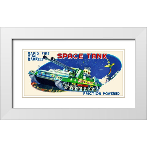 Rapid Fire Dual Barrell Space Tank White Modern Wood Framed Art Print with Double Matting by Retrobot