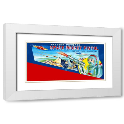 Space Rocket Pistol White Modern Wood Framed Art Print with Double Matting by Retrobot