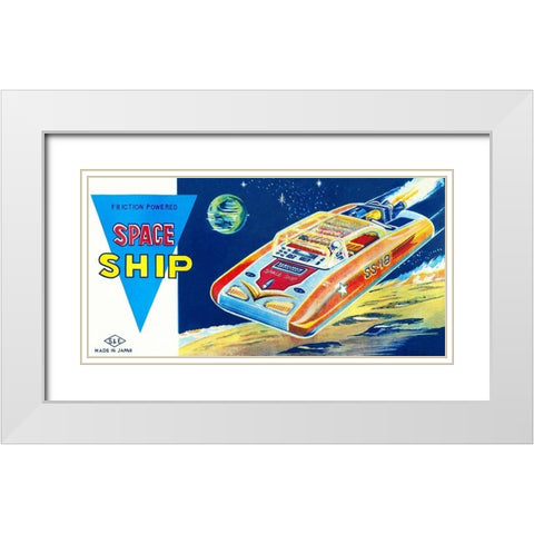 Friction Powered Space Ship SS-18 White Modern Wood Framed Art Print with Double Matting by Retrobot