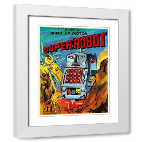 Super Robot White Modern Wood Framed Art Print with Double Matting by Retrobot
