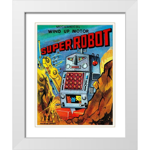 Super Robot White Modern Wood Framed Art Print with Double Matting by Retrobot