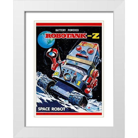 Robotank-Z Space Robot White Modern Wood Framed Art Print with Double Matting by Retrobot