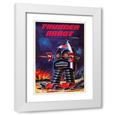 Thunder Robot White Modern Wood Framed Art Print with Double Matting by Retrobot