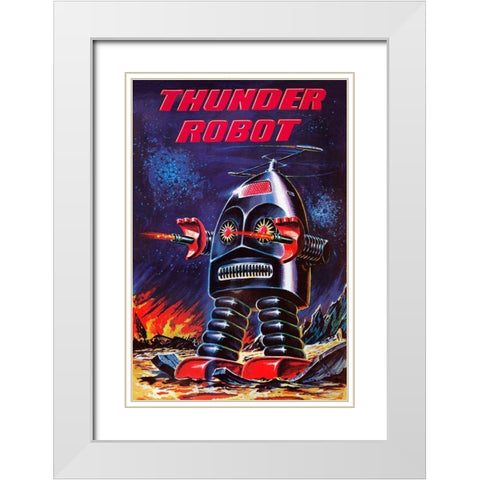 Thunder Robot White Modern Wood Framed Art Print with Double Matting by Retrobot