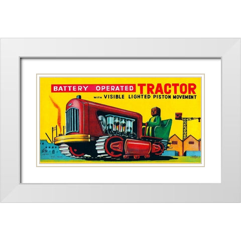 Battery Operated Tractor White Modern Wood Framed Art Print with Double Matting by Retrobot