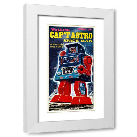 Capt Astro Space Man White Modern Wood Framed Art Print with Double Matting by Retrobot