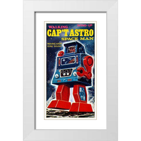 Capt Astro Space Man White Modern Wood Framed Art Print with Double Matting by Retrobot