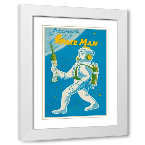 Mechanical Space Man White Modern Wood Framed Art Print with Double Matting by Retrobot