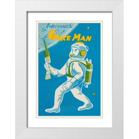 Mechanical Space Man White Modern Wood Framed Art Print with Double Matting by Retrobot