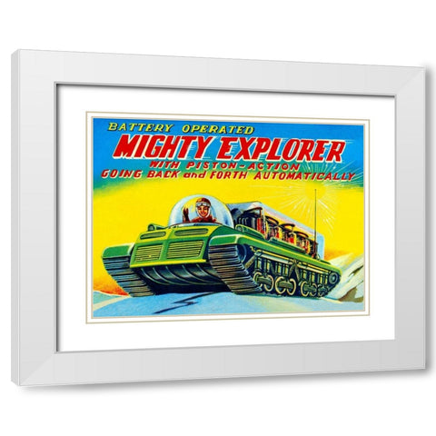 Mighty Explorer with Piston Action White Modern Wood Framed Art Print with Double Matting by Retrobot