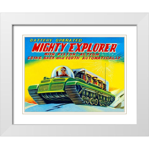 Mighty Explorer with Piston Action White Modern Wood Framed Art Print with Double Matting by Retrobot