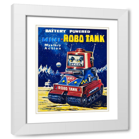 Mini-Robo Tank White Modern Wood Framed Art Print with Double Matting by Retrobot