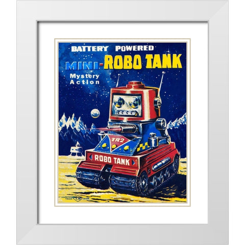 Mini-Robo Tank White Modern Wood Framed Art Print with Double Matting by Retrobot