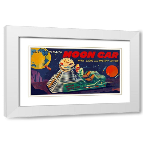 Moon Car White Modern Wood Framed Art Print with Double Matting by Retrobot