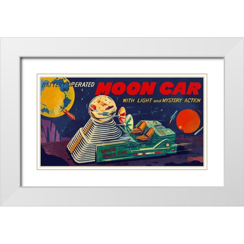 Moon Car White Modern Wood Framed Art Print with Double Matting by Retrobot