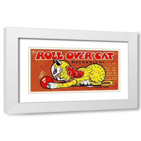 Roll Over Cat White Modern Wood Framed Art Print with Double Matting by Retrobot