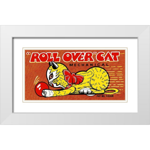 Roll Over Cat White Modern Wood Framed Art Print with Double Matting by Retrobot