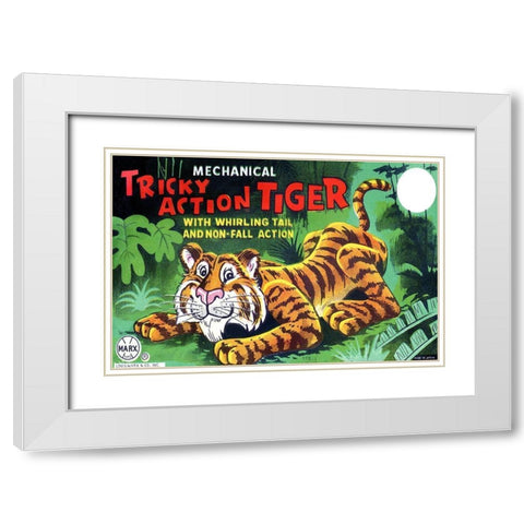 Tricky Action Tiger White Modern Wood Framed Art Print with Double Matting by Retrobot