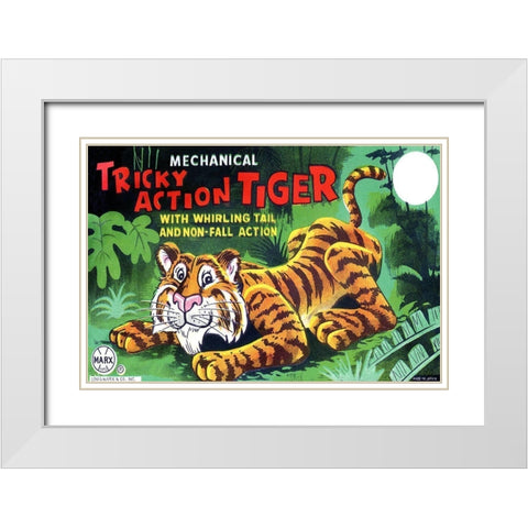 Tricky Action Tiger White Modern Wood Framed Art Print with Double Matting by Retrobot