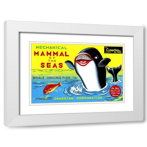 Mammal of the Seas: Whale Chasing Fish White Modern Wood Framed Art Print with Double Matting by Retrobot