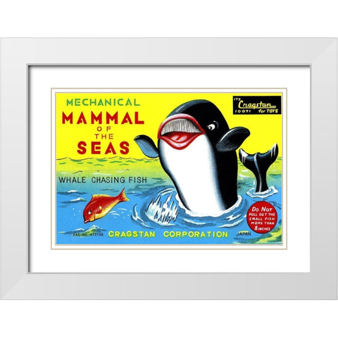 Mammal of the Seas: Whale Chasing Fish White Modern Wood Framed Art Print with Double Matting by Retrobot