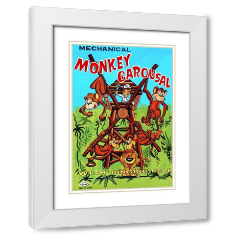 Mechanical Monkey Carousal White Modern Wood Framed Art Print with Double Matting by Retrobot