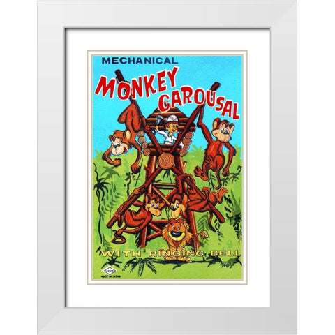 Mechanical Monkey Carousal White Modern Wood Framed Art Print with Double Matting by Retrobot