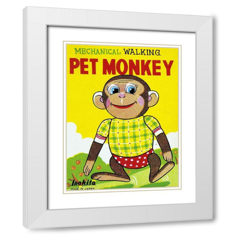 Mechanical Walking Pet Monkey White Modern Wood Framed Art Print with Double Matting by Retrobot